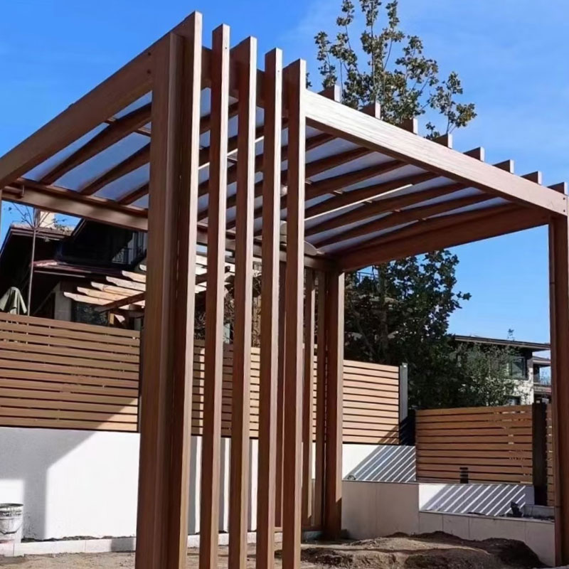 Metal imitation wood pergola